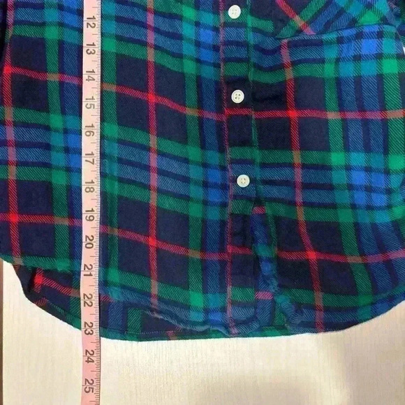 Aerie Plaid Button Down Long Sleeve High Low Shirt - Picture 7 of 8